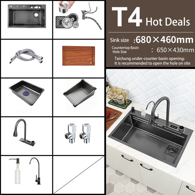 Digital Smart Kitchen Sink With Waterfall