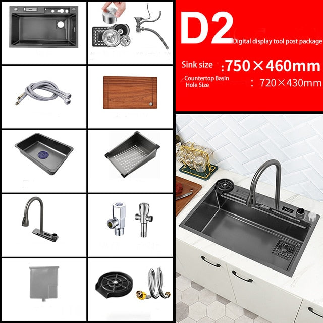 Digital Smart Kitchen Sink With Waterfall