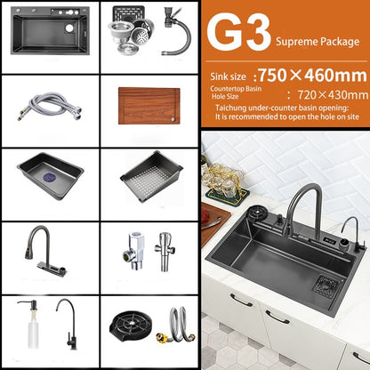 Digital Smart Kitchen Sink With Waterfall