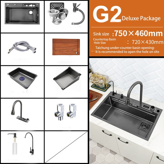 Digital Smart Kitchen Sink With Waterfall