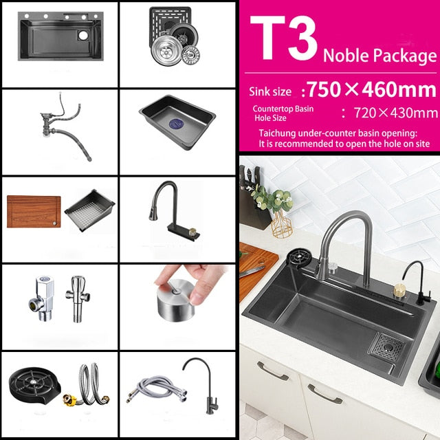 Digital Smart Kitchen Sink With Waterfall