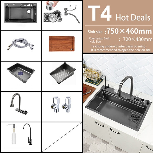 Digital Smart Kitchen Sink With Waterfall