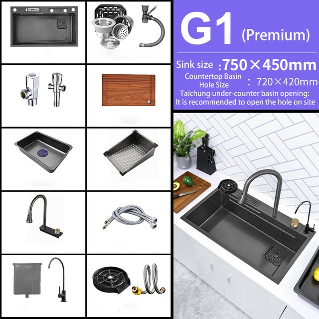 Digital Smart Kitchen Sink With Waterfall