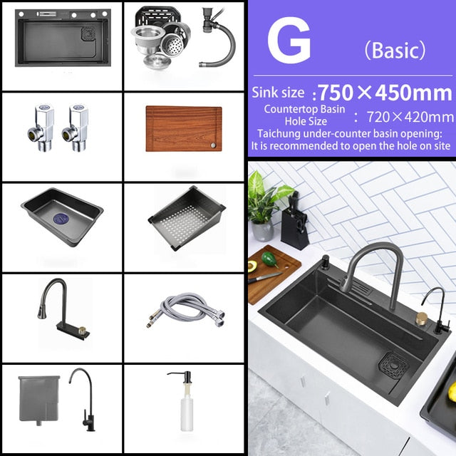 Digital Smart Kitchen Sink With Waterfall