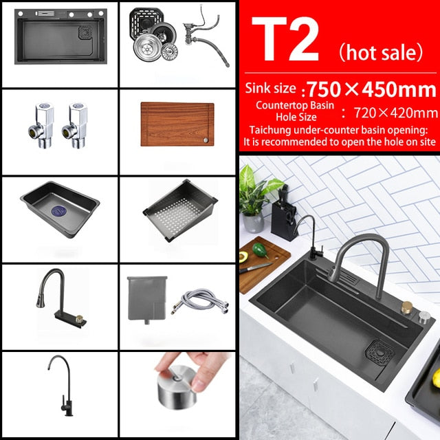 Digital Smart Kitchen Sink With Waterfall