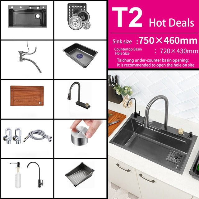 Digital Smart Kitchen Sink With Waterfall